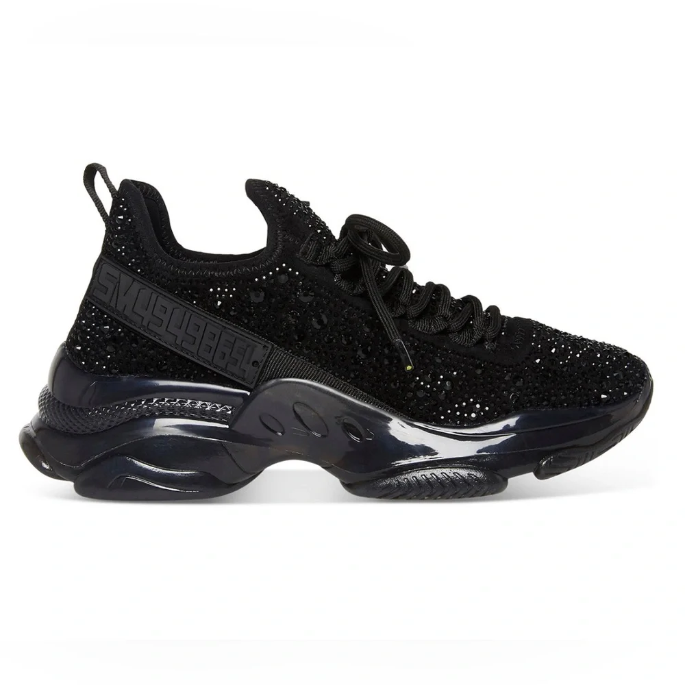 Black Steve Madden Maxima Rhinestone trim trainer- women’s sneakers size 7.5 - Picture 2 of 5